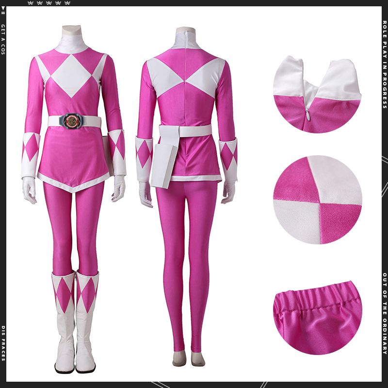 Women's Pink Power Ranger Costume Mighty Morphin Pink Ranger Suit Boots Version