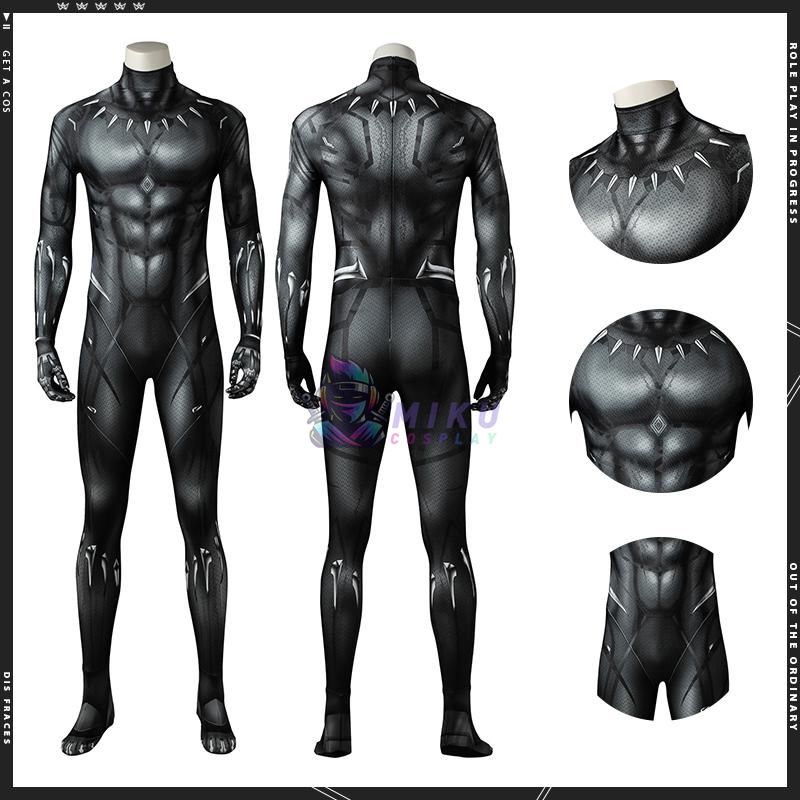 Adult Black Panther Suit T'challa Cosplay Costume Black Jumpsuit