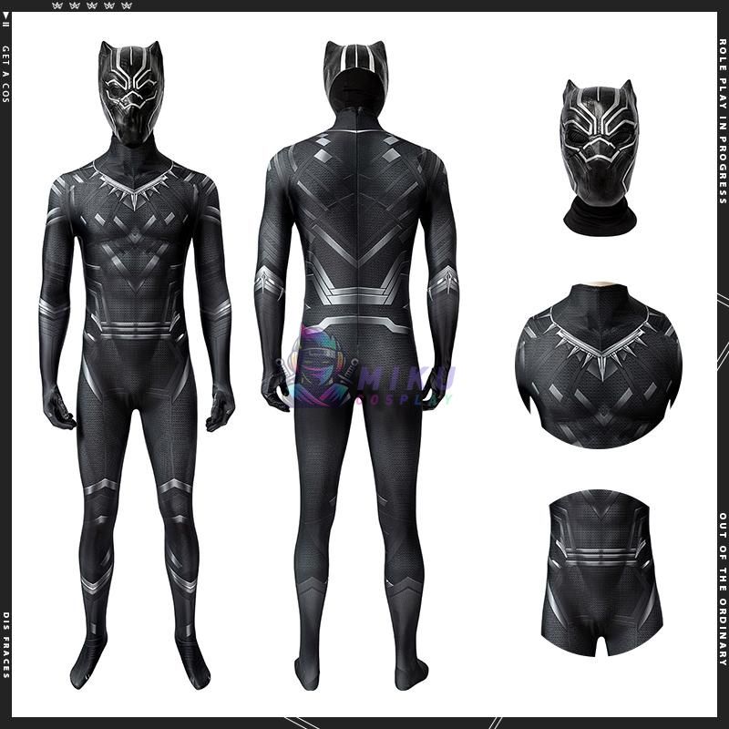 Black Panther Costume Adults T'challa Cosplay Captain America Civil War Spandex Jumpsuit