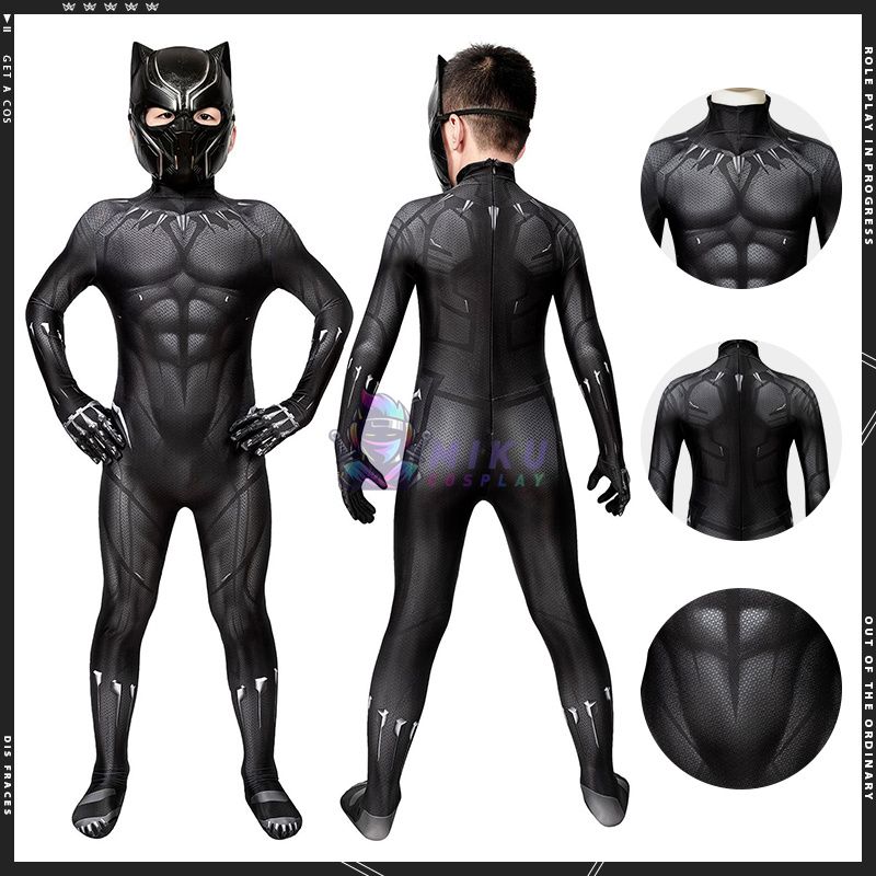 Black Panther Costume Kids T'Challa Cosplay Endgame Edition Spandex Jumpsuit