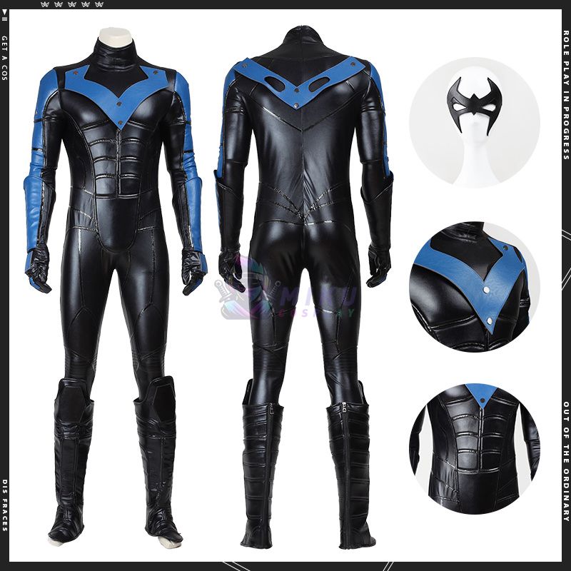 Batman: Arkham City Nightwing Costume Dick Grayson Cosplay Leather Suit