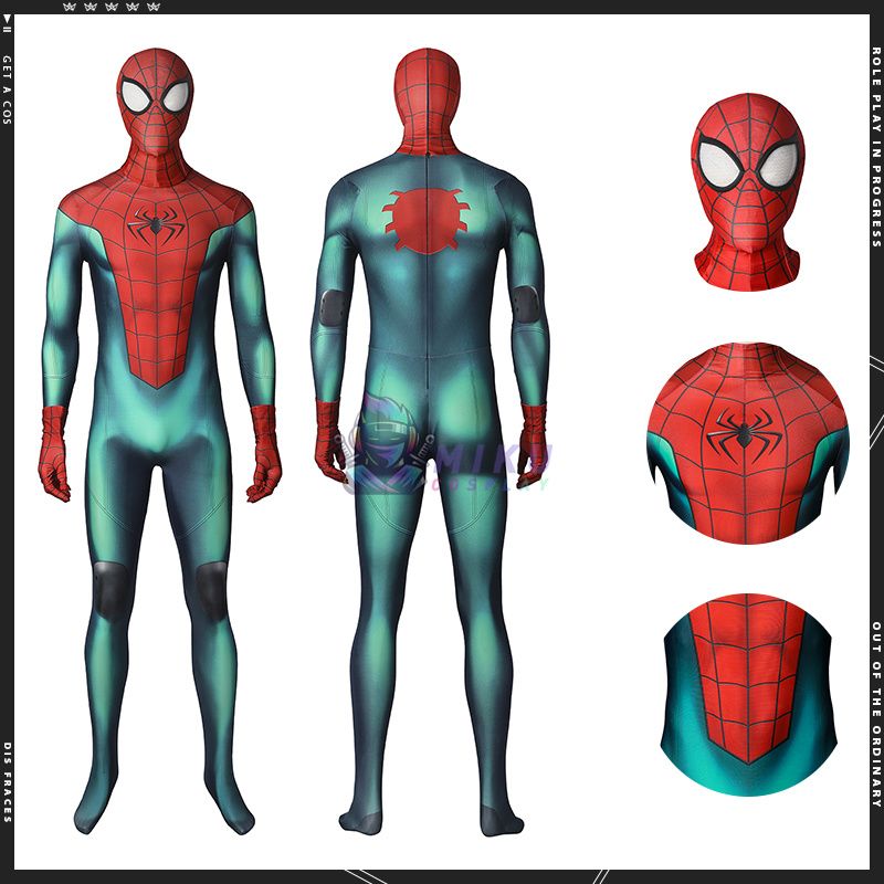 PS5 Spider-Man Green Suit Spiderman Miles Morales Costume Adult